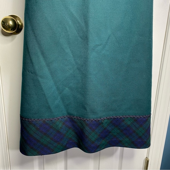 Pendleton Virgin Wool Long Pencil Skirt Forest Green Plaid Trim - Picture 3 of 7